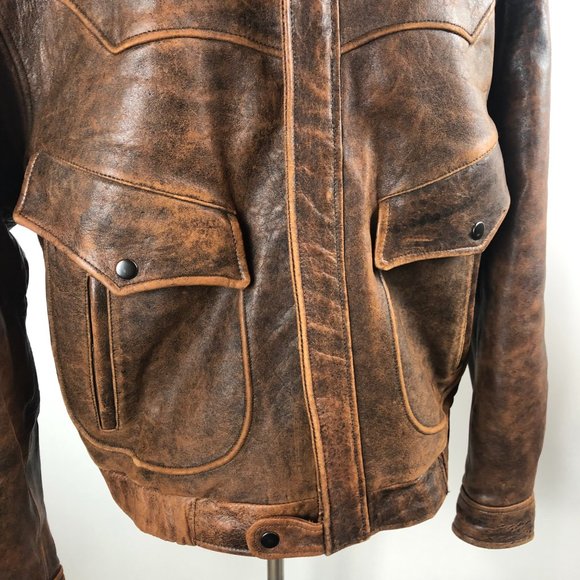 Pioneer Wear Distressed Men's Bomber Style Brown Lamb Leather Jacket Size 44 - Picture 3 of 16